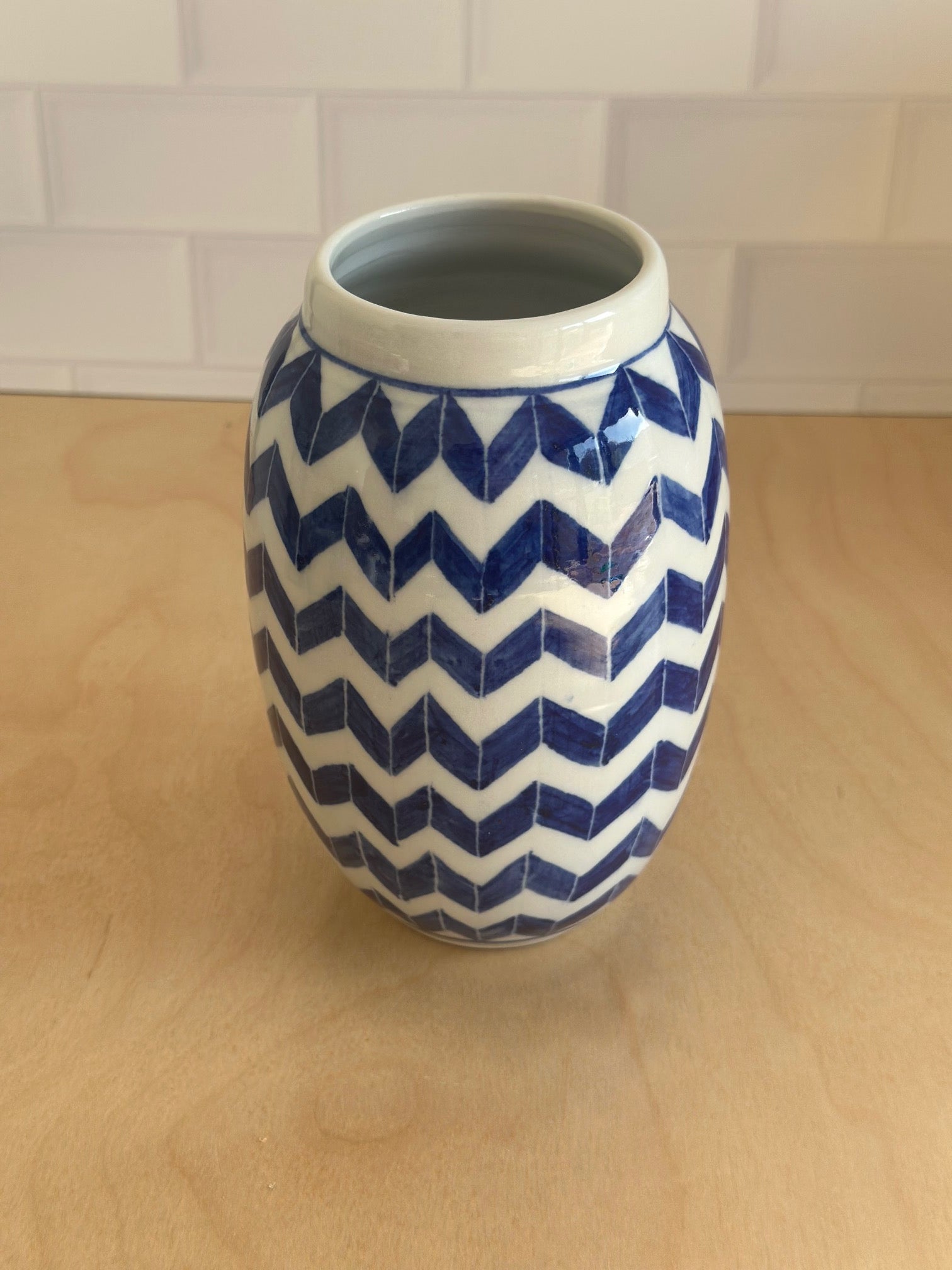 English Porcelain Chevron Vase - Medium