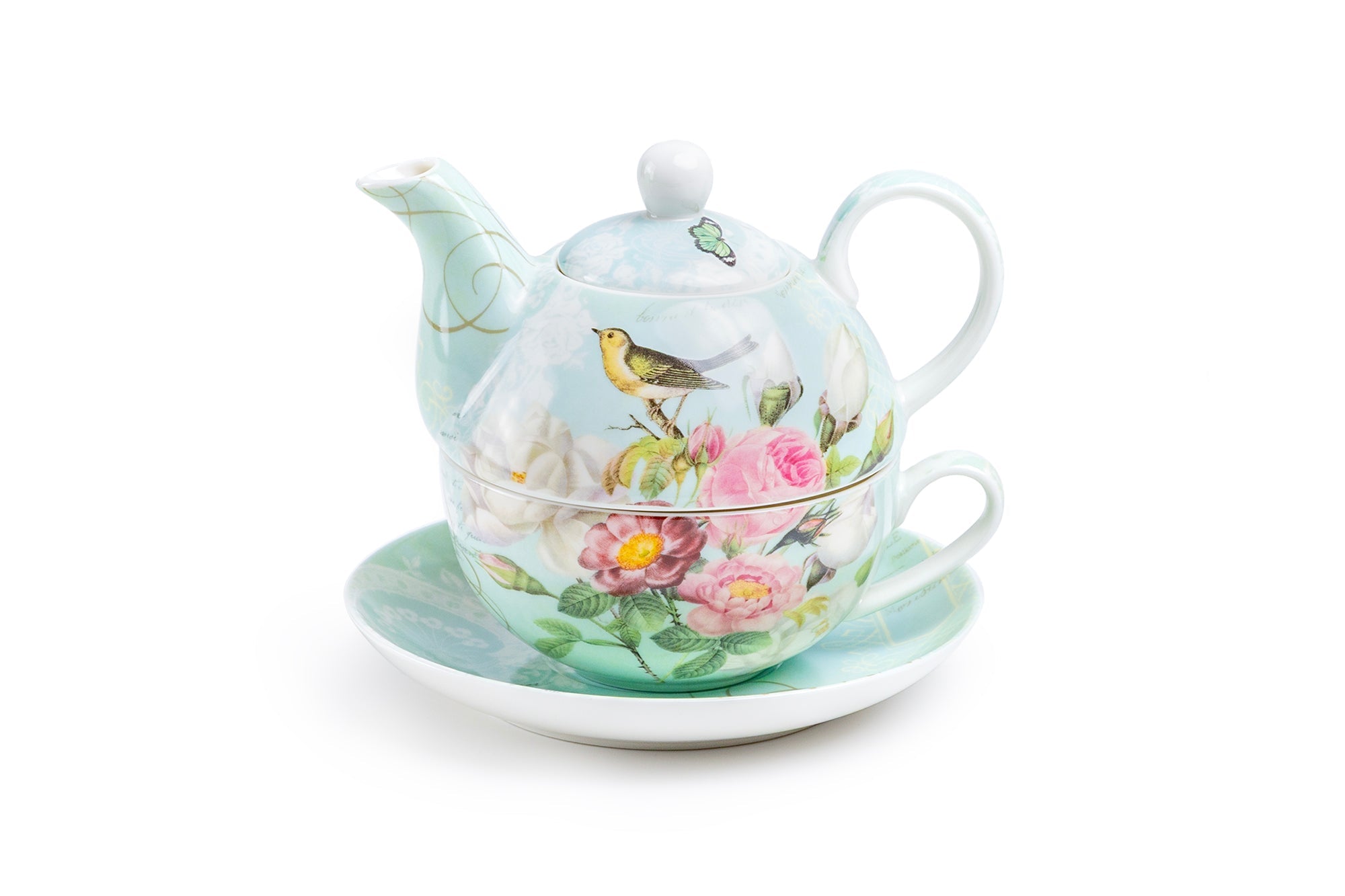 Robin's Rose Garden Fine Porcelain Tea For One Set