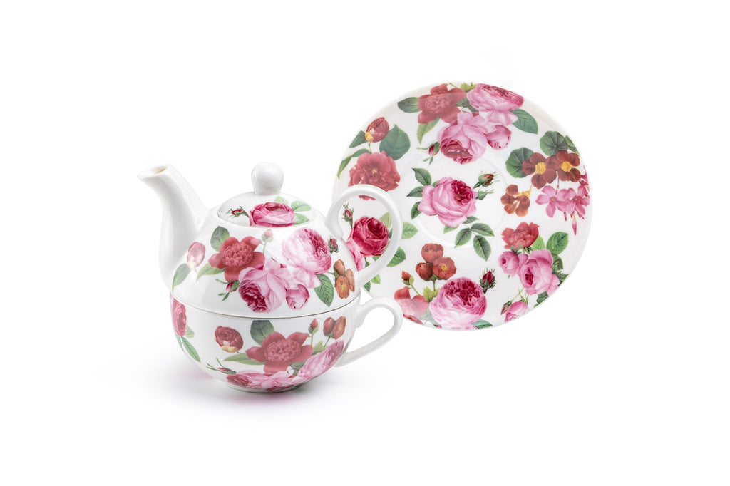 Pink Cabbage Roses Fine Porcelain Tea For One Set