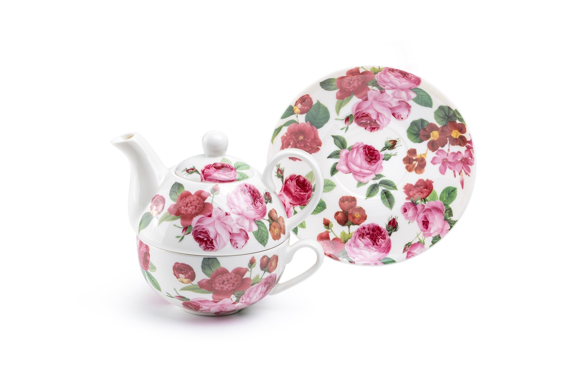 Pink Cabbage Roses Fine Porcelain Tea For One Set