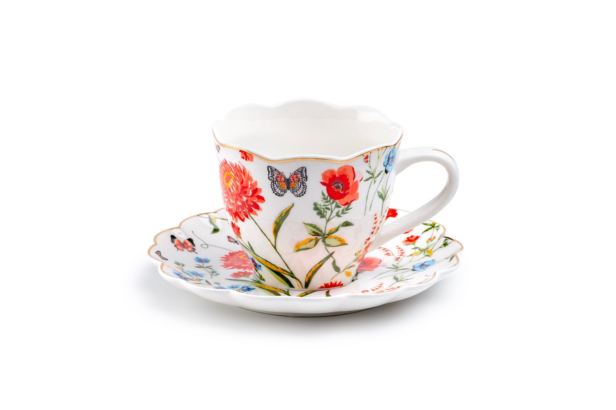 Butterfly Poppy Fine Porcelain Tea Cup and Saucer