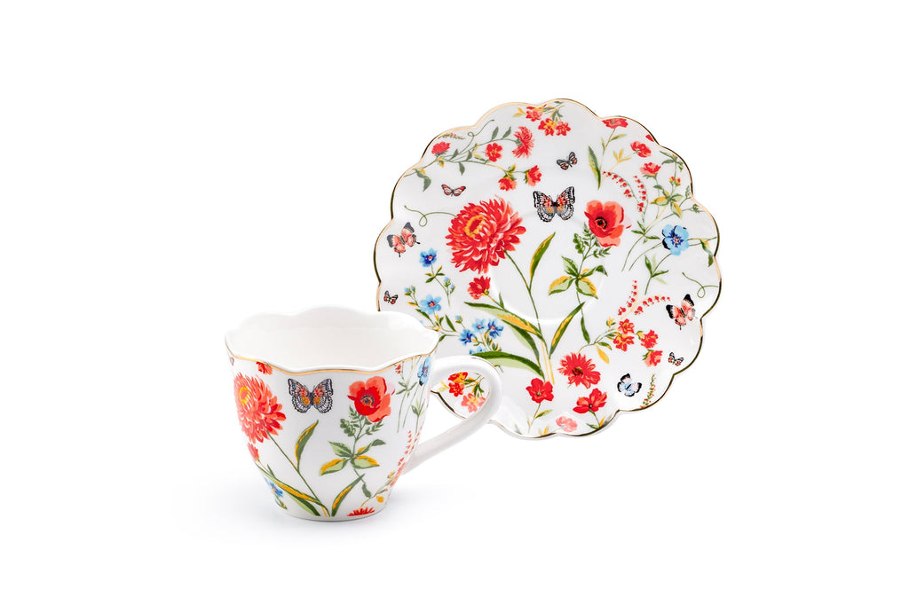Butterfly Poppy Fine Porcelain Tea Cup and Saucer