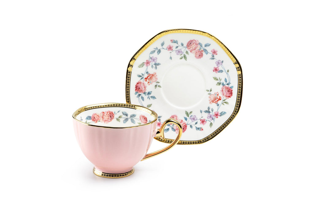 Blush Rose with Gold Fine Porcelain Tea Cup and Saucer