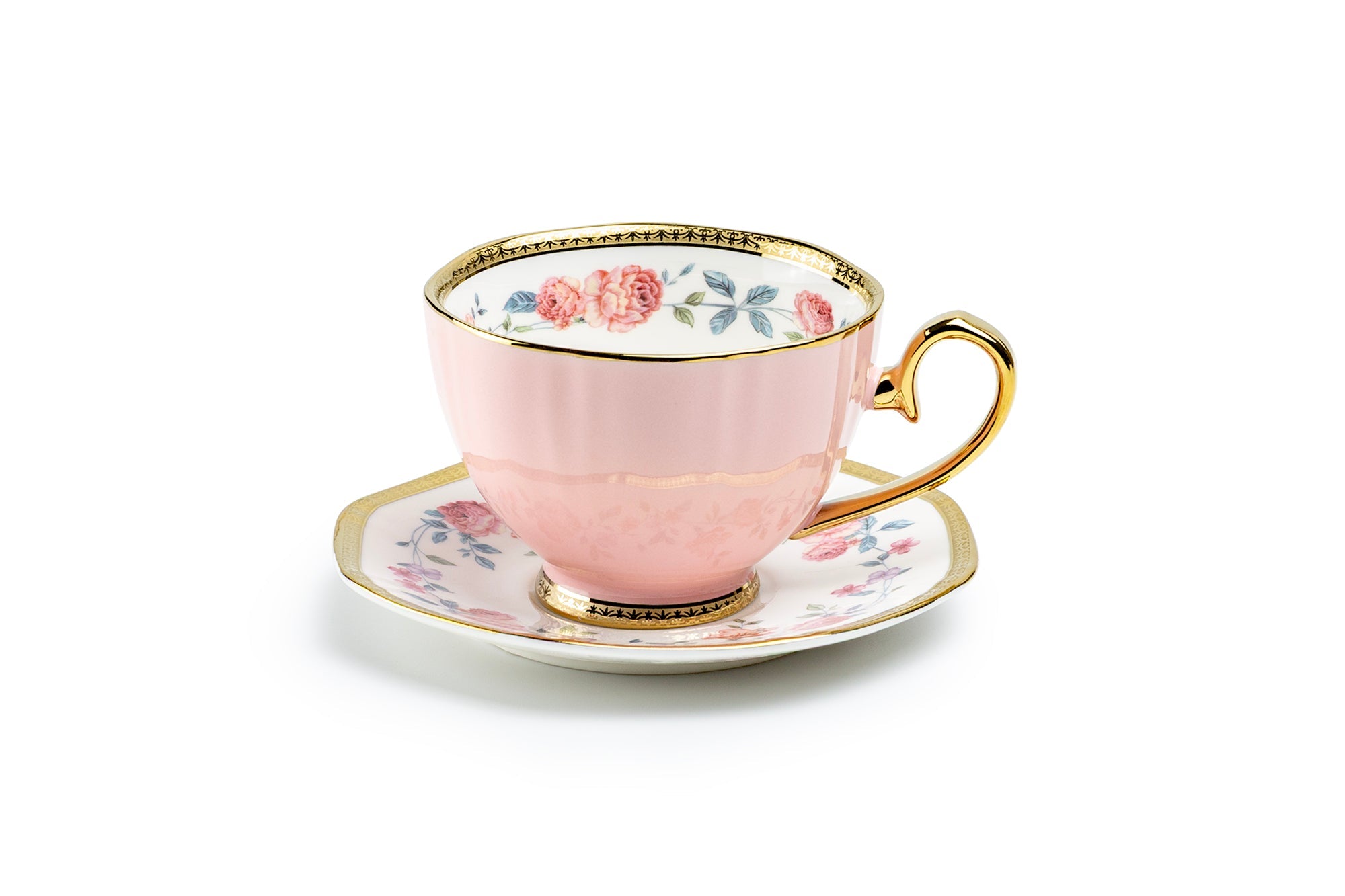 Blush Rose with Gold Fine Porcelain Tea Cup and Saucer