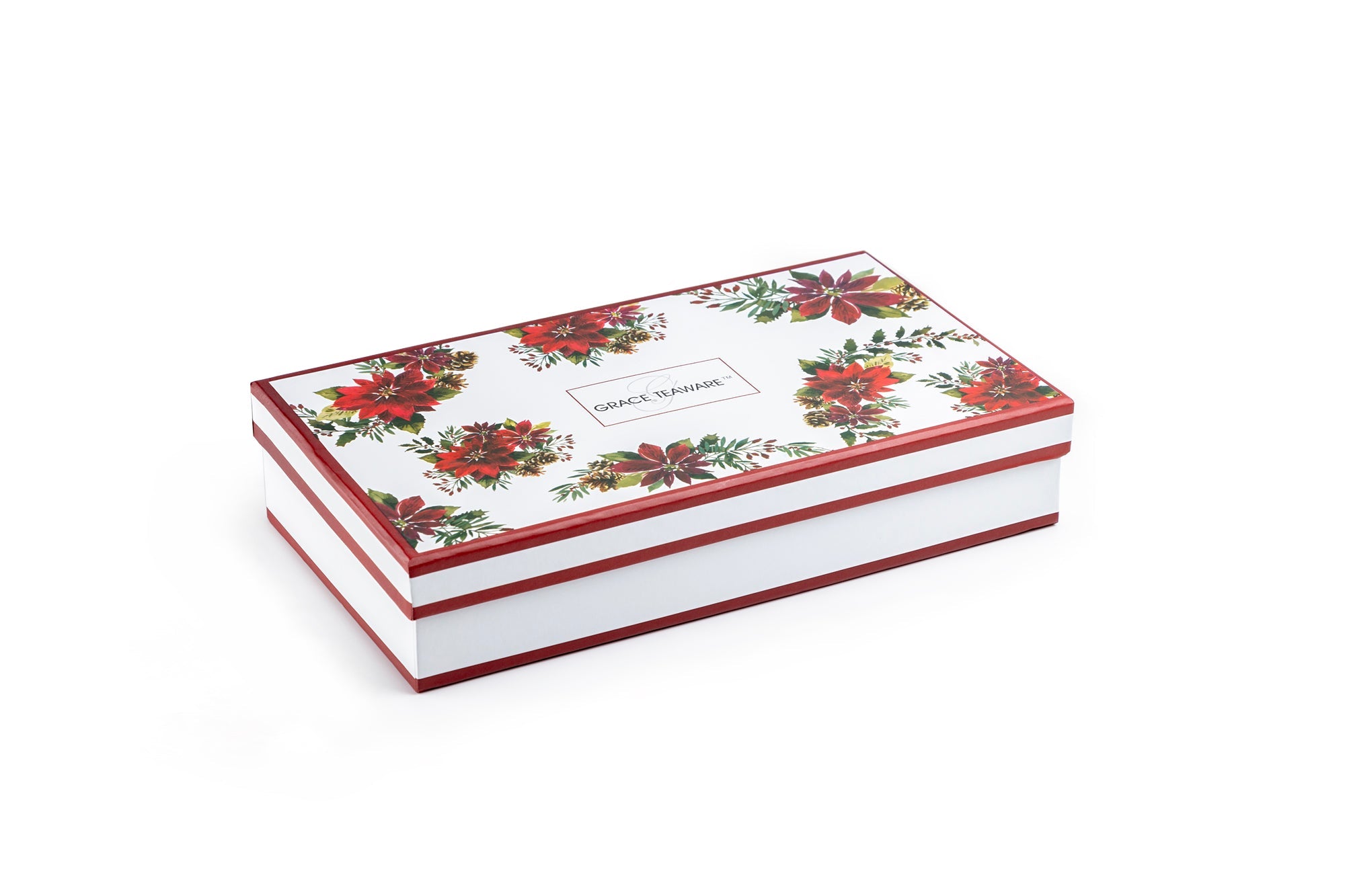 Poinsettia Pine Cone 3oz Demitasse Cups and Saucers with Gift Box