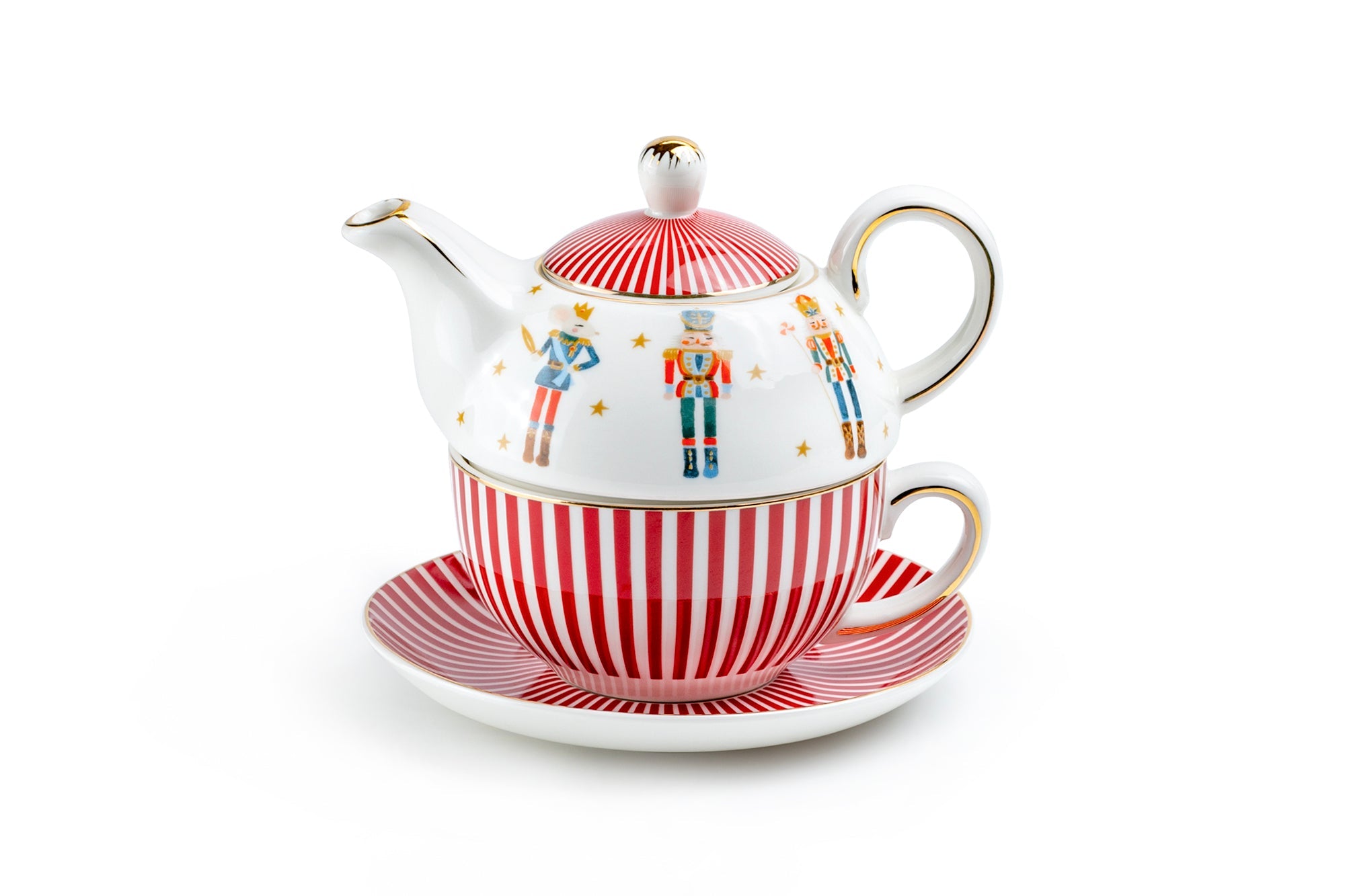 Nutcracker Wonderland Red Stripes Fine Porcelain Tea For One Set
