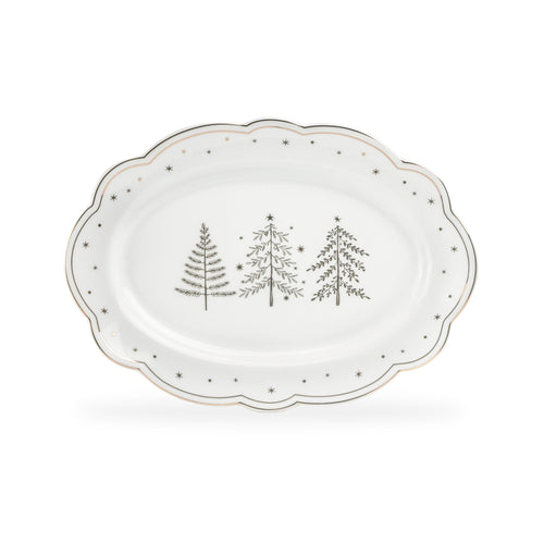 14" Holiday Gold Pine Fine Porcelain Oval Serving Platter