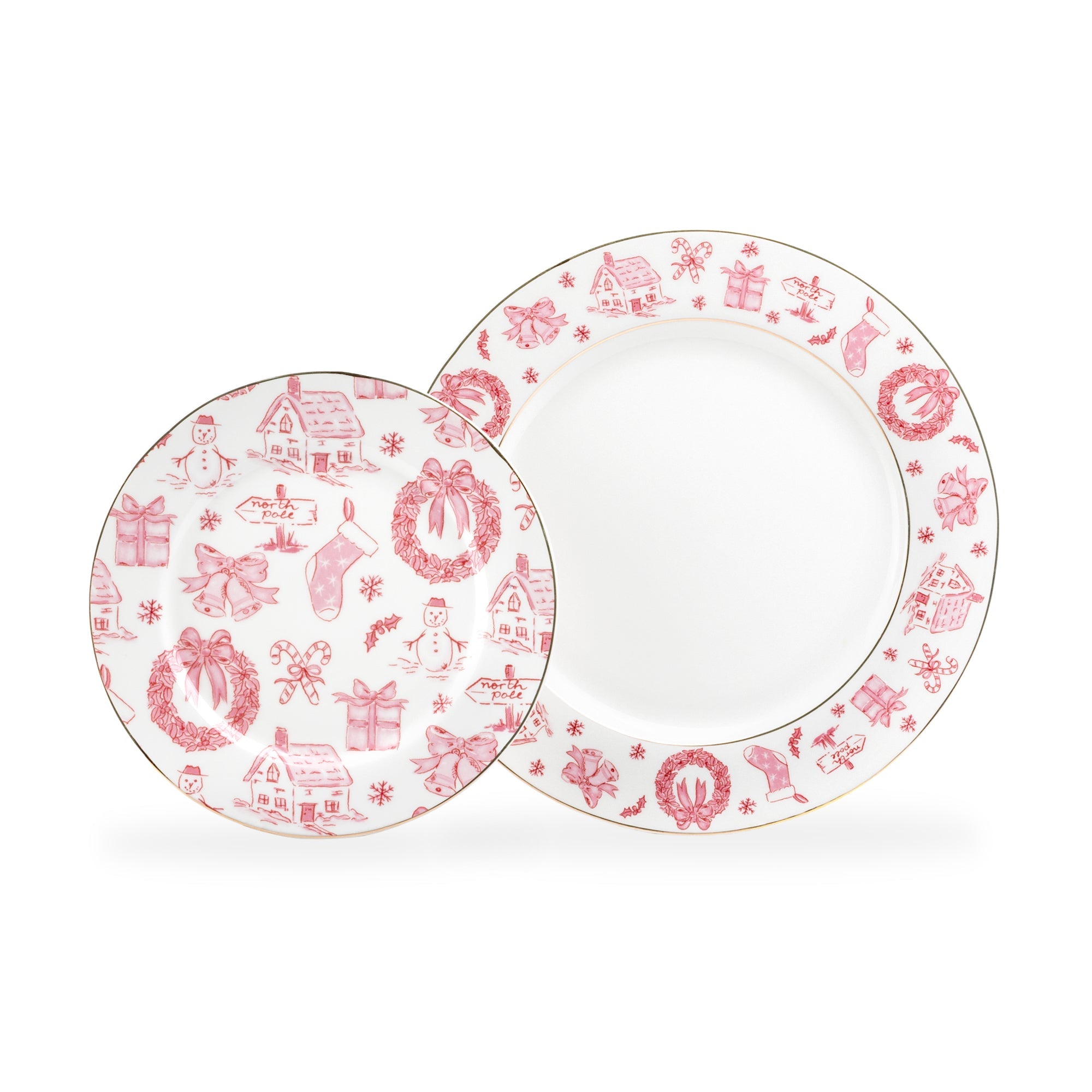 Christmas Pink Bow Fine Porcelain Dessert/Dinner Plate