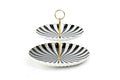 Black and White Stripe Scallop Fine Porcelain 2-Tier Server