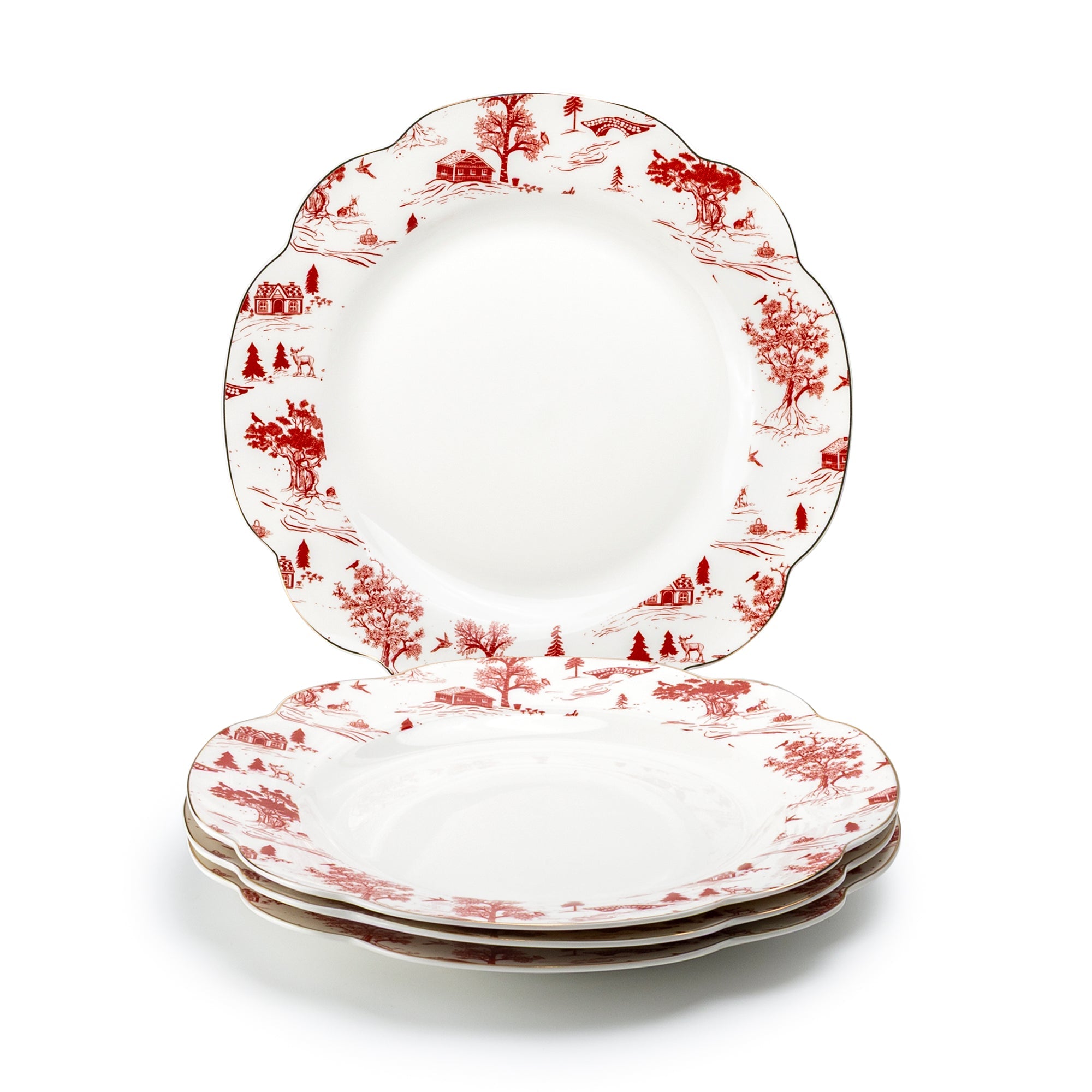 Red Village Fine Porcelain Dessert/Dinner Plate