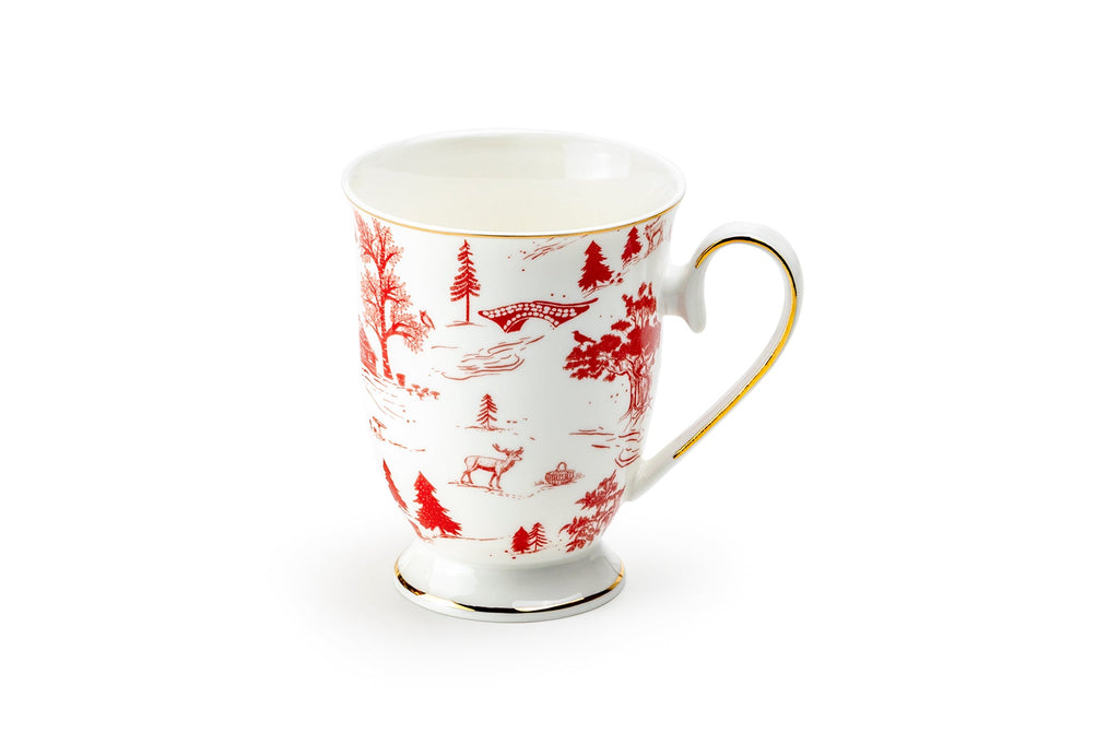 Red Village Fine Porcelain Footed Mug