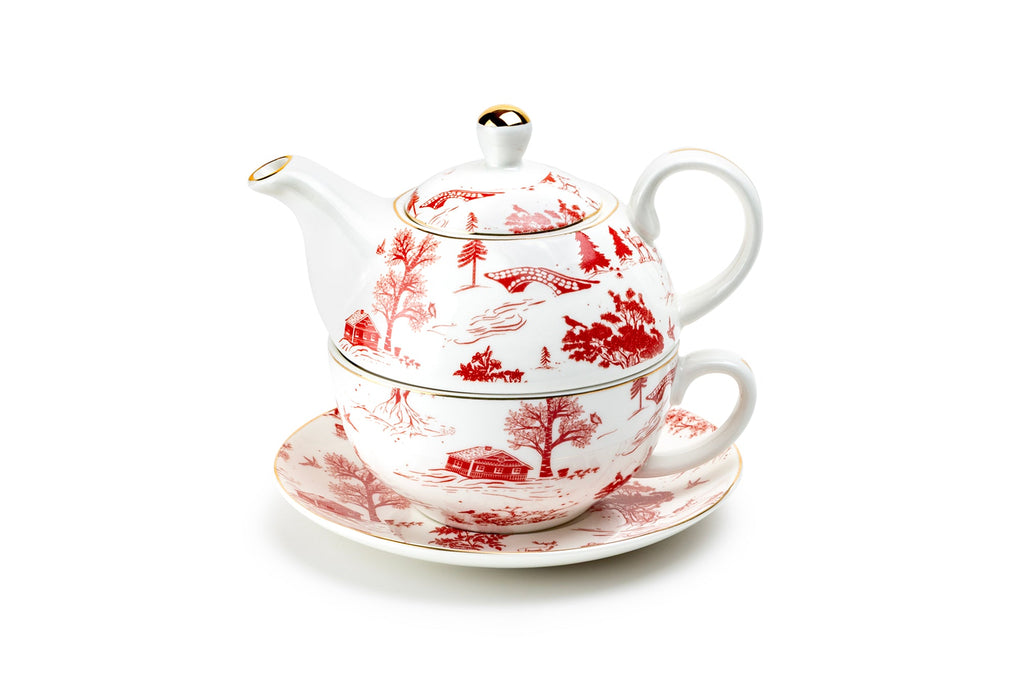 Red Village Fine Porcelain Tea For One Set