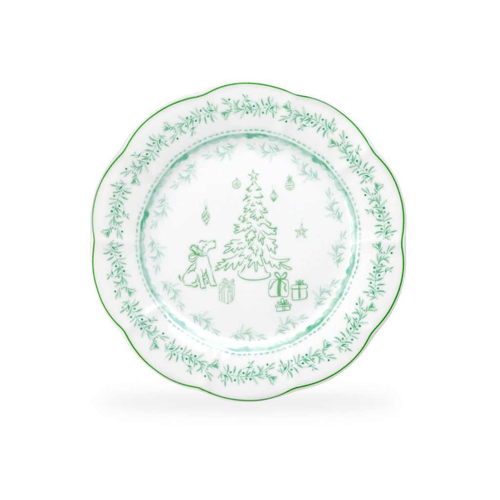 Festive Pup and Tree Fine Porcelain Dessert/Dinner Plate
