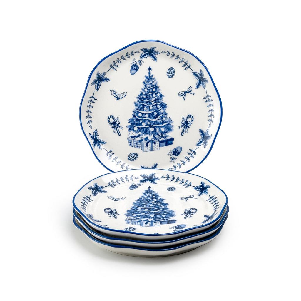 Blue Holly Christmas Tree Dessert/Dinner Plate