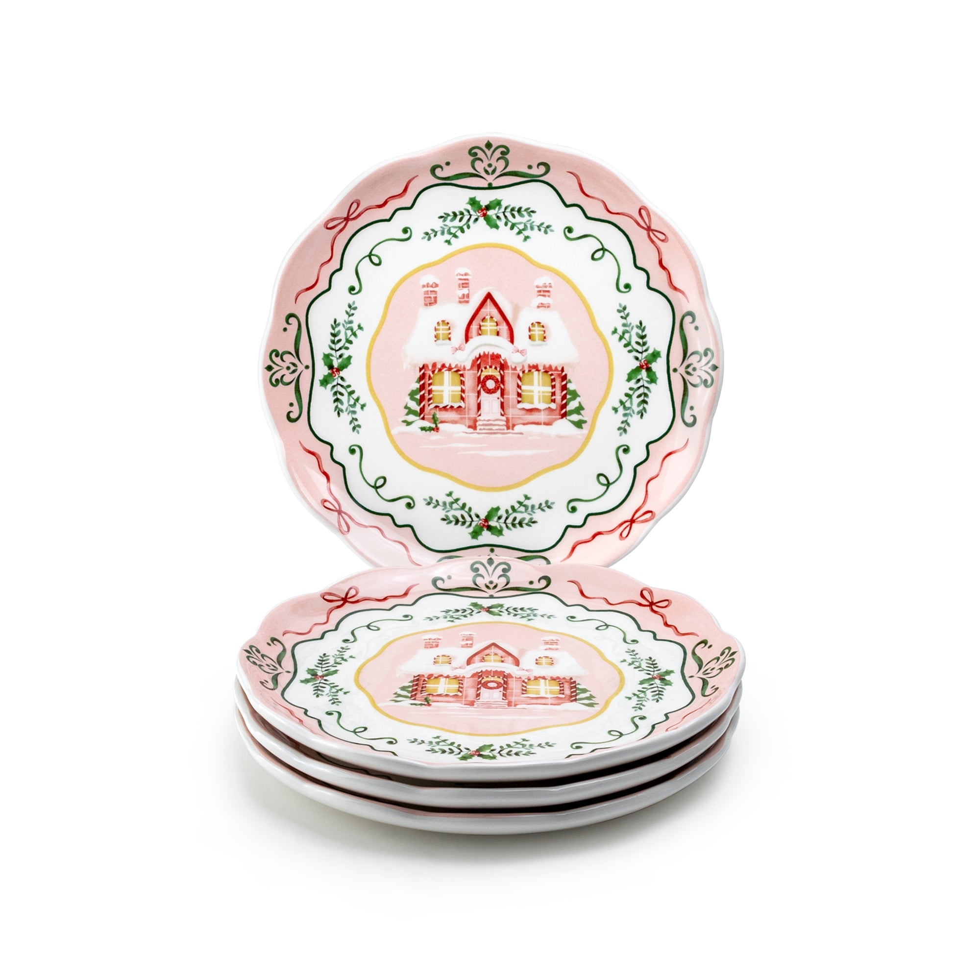 Christmas House Pink Dessert/Dinner Plate