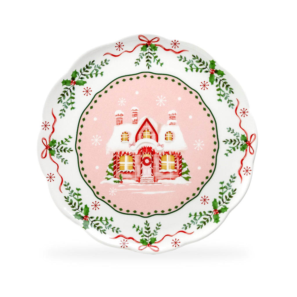 Christmas House Pink Dessert/Dinner Plate