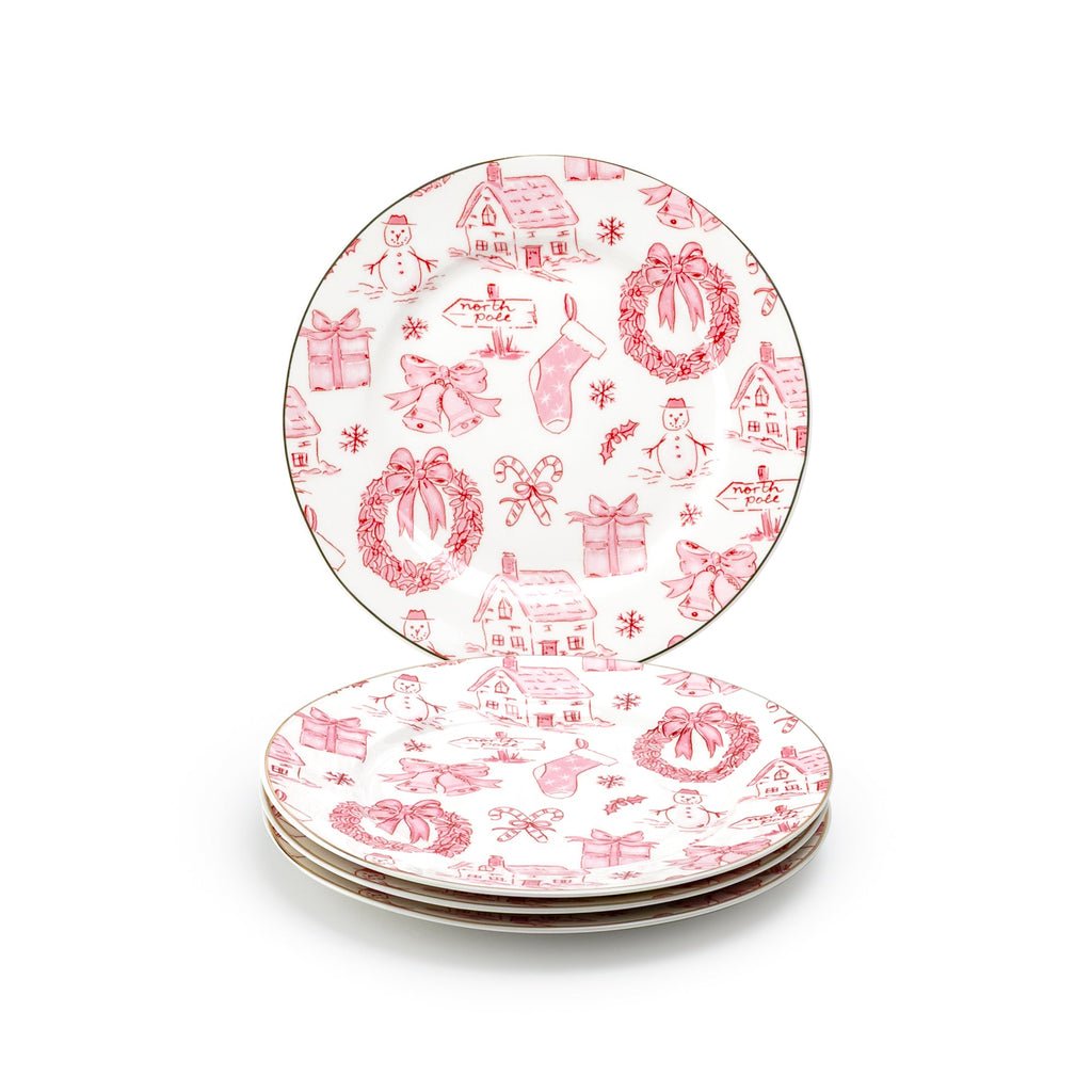 Christmas Pink Bow Fine Porcelain Dessert/Dinner Plate