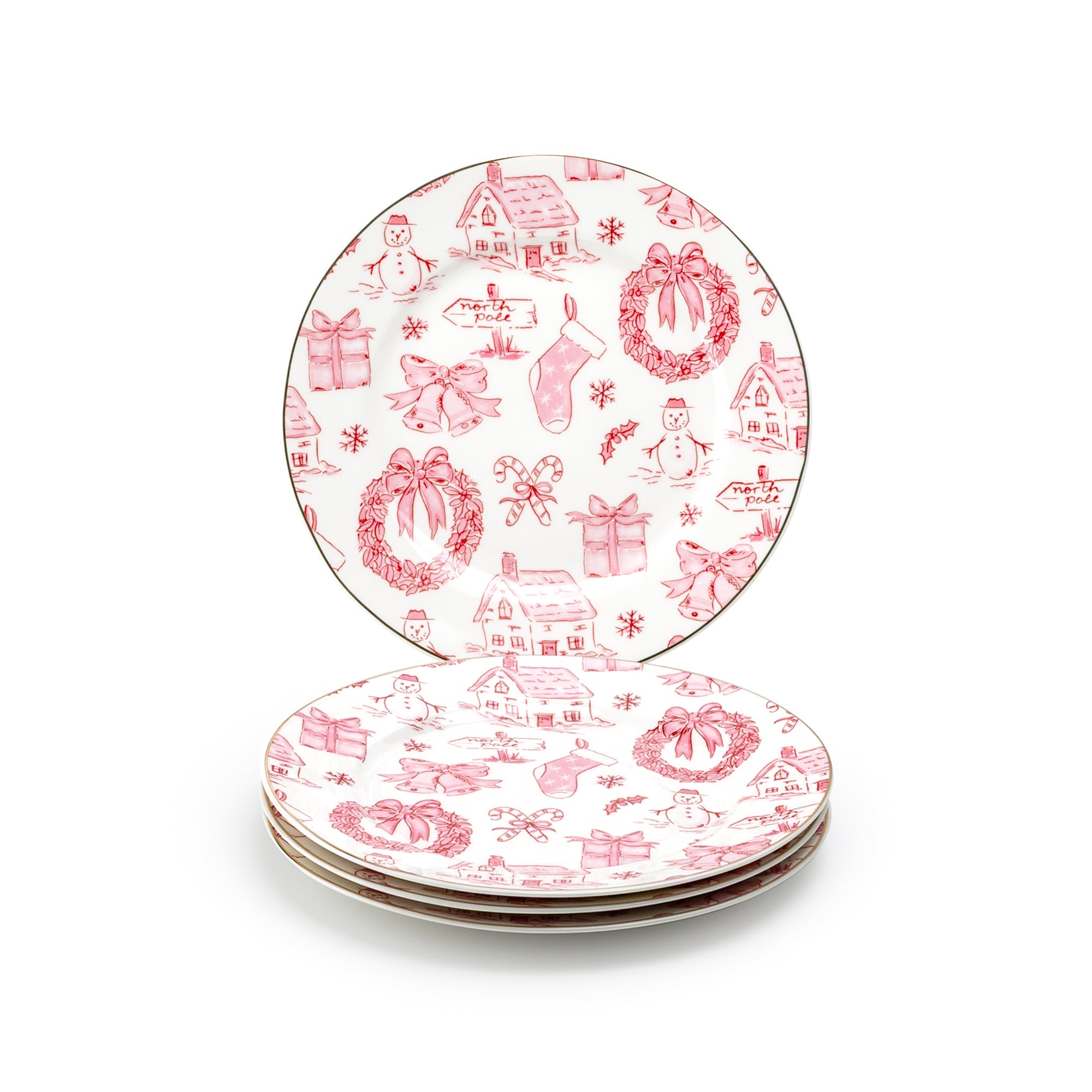 Christmas Pink Bow Fine Porcelain Dessert/Dinner Plate