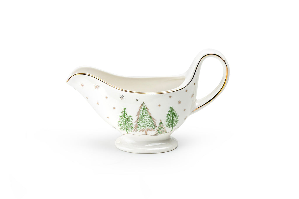 Christmas Pine Trees Fine Porcelain Gravy Boat