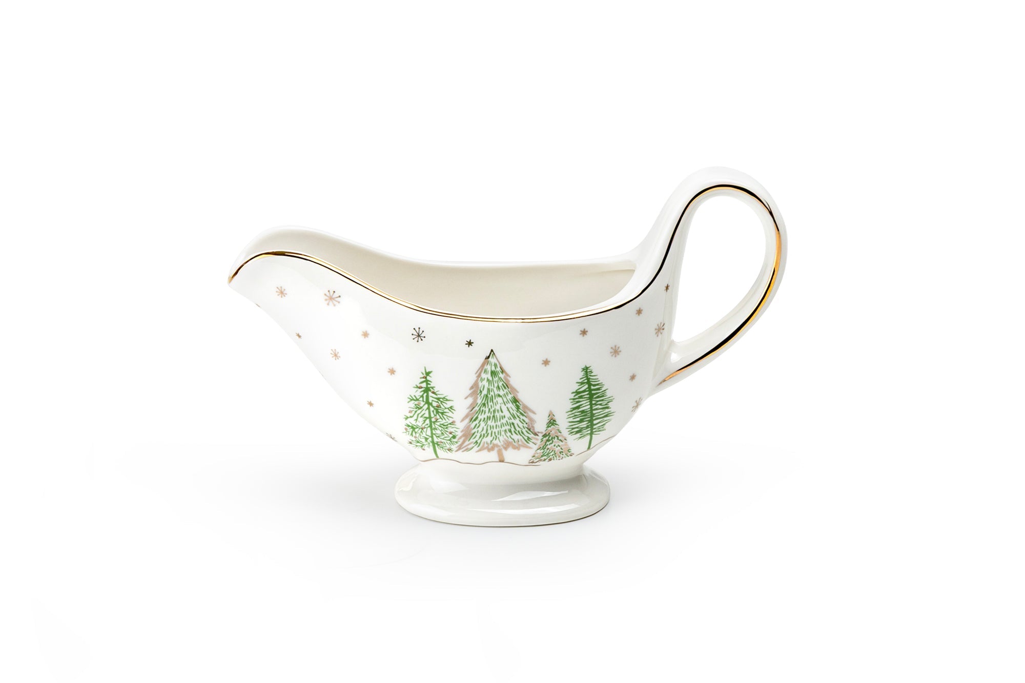 Christmas Pine Trees Fine Porcelain Gravy Boat