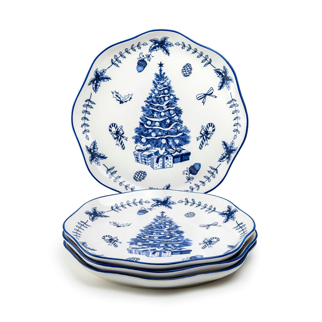 Blue Holly Christmas Tree Dessert/Dinner Plate