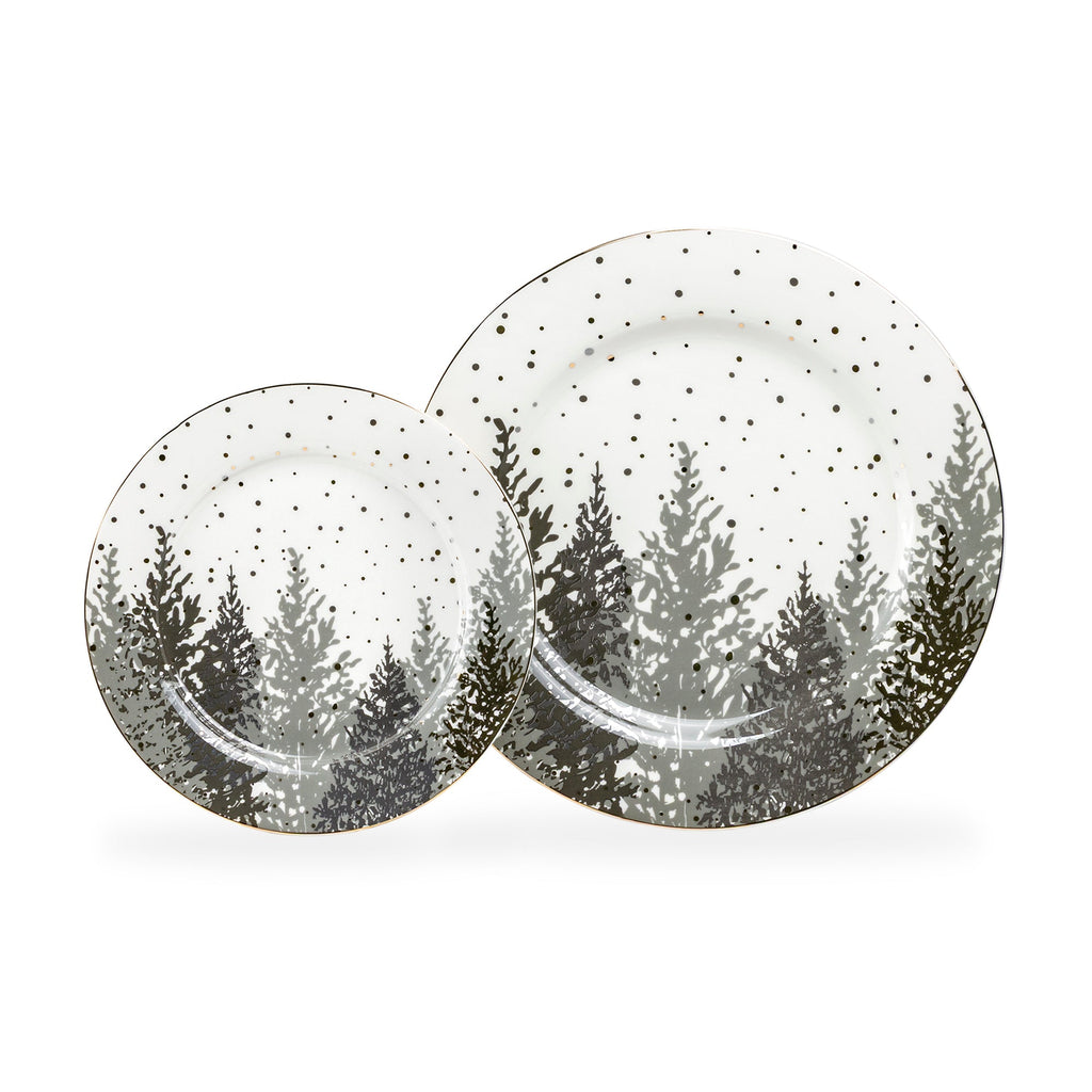Grey and Gold Winter Forest Fine Porcelain Dessert/Dinner Plate
