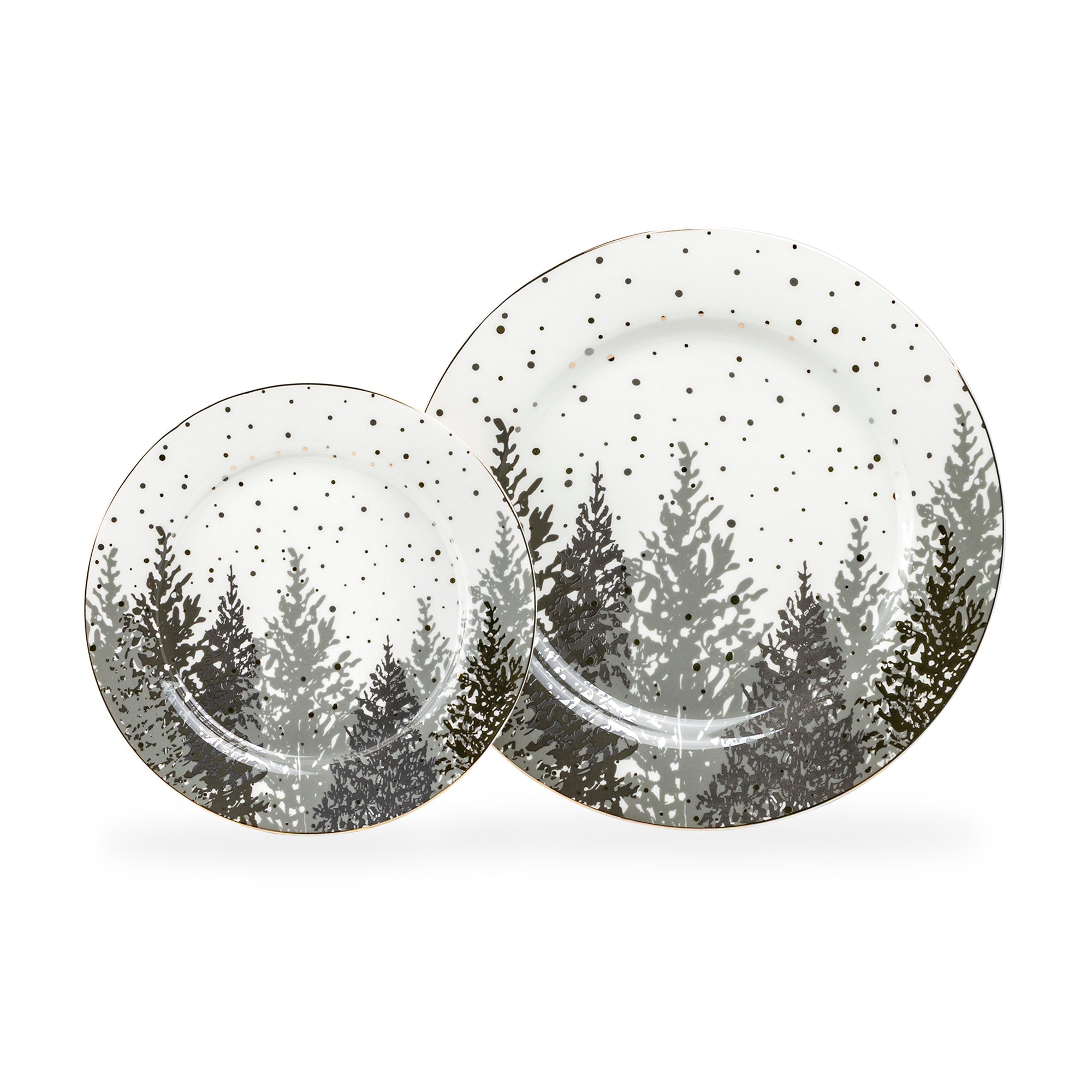 Grey and Gold Winter Forest Fine Porcelain Dessert/Dinner Plate