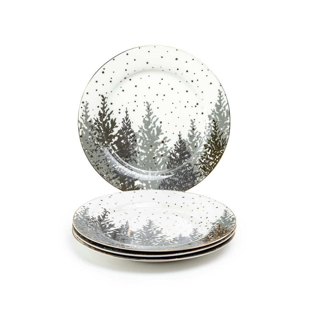 Grey and Gold Winter Forest Fine Porcelain Dessert/Dinner Plate