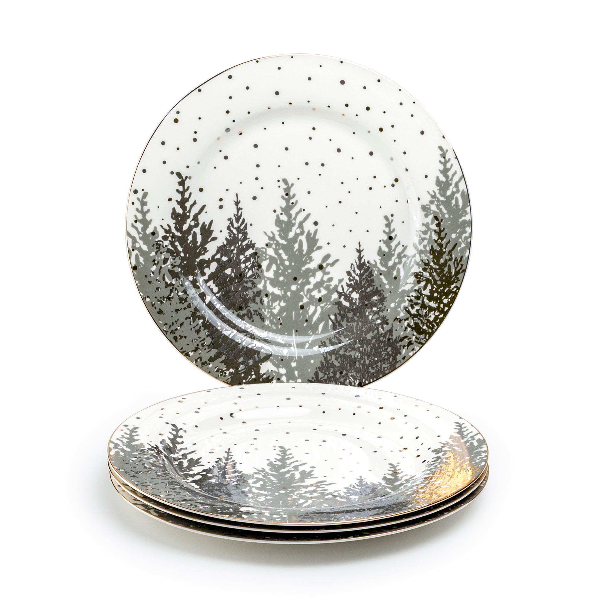 Grey and Gold Winter Forest Fine Porcelain Dessert/Dinner Plate