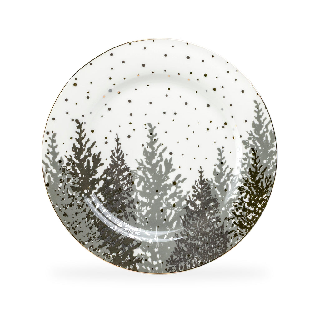 Grey and Gold Winter Forest Fine Porcelain Dessert/Dinner Plate