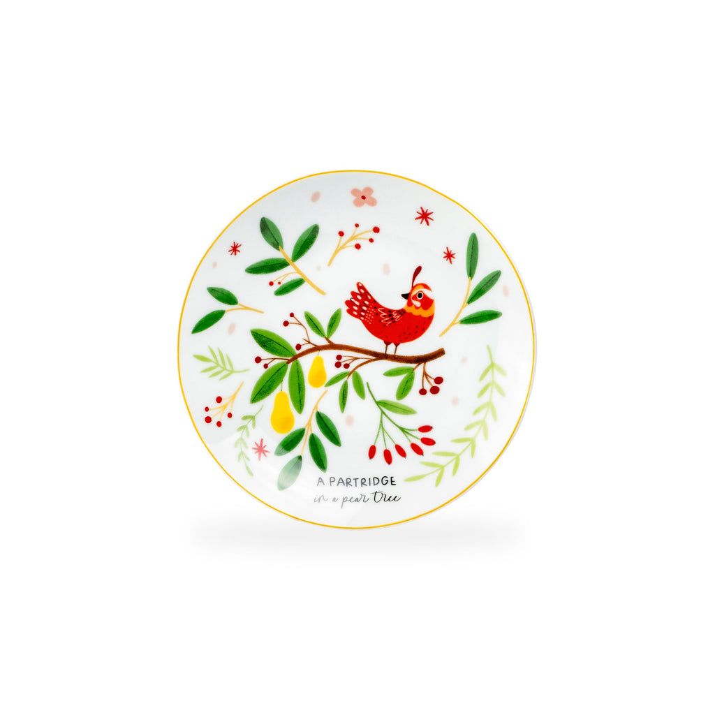 12 Days of Christmas Fine Porcelain Appetizer Plate Set - Metal Rack Version