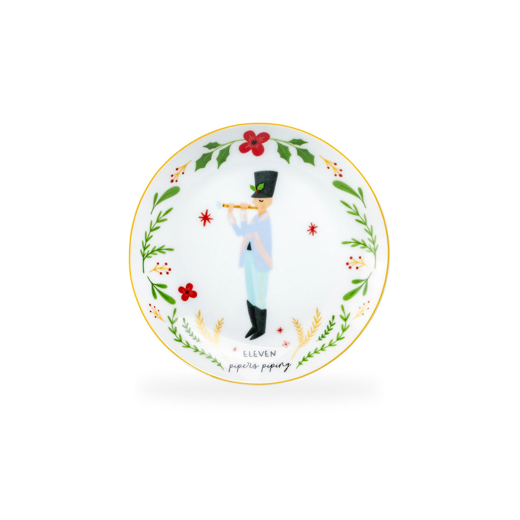 12 Days of Christmas Fine Porcelain Appetizer Plate Set - Metal Rack Version