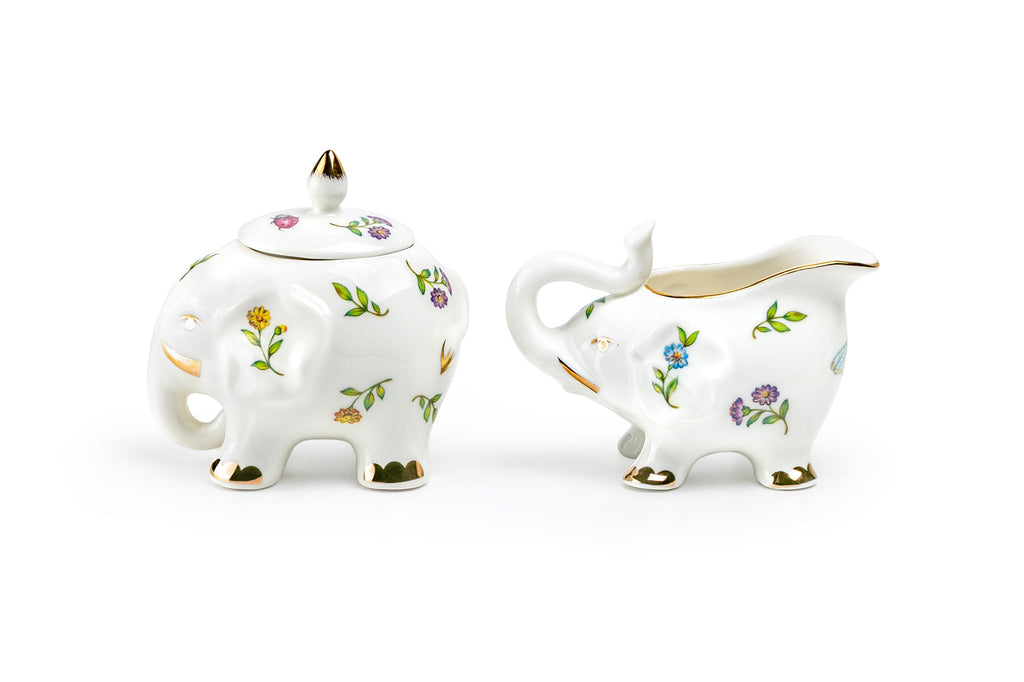 Summer Garden Elephant Fine Porcelain Sugar & Creamer Set