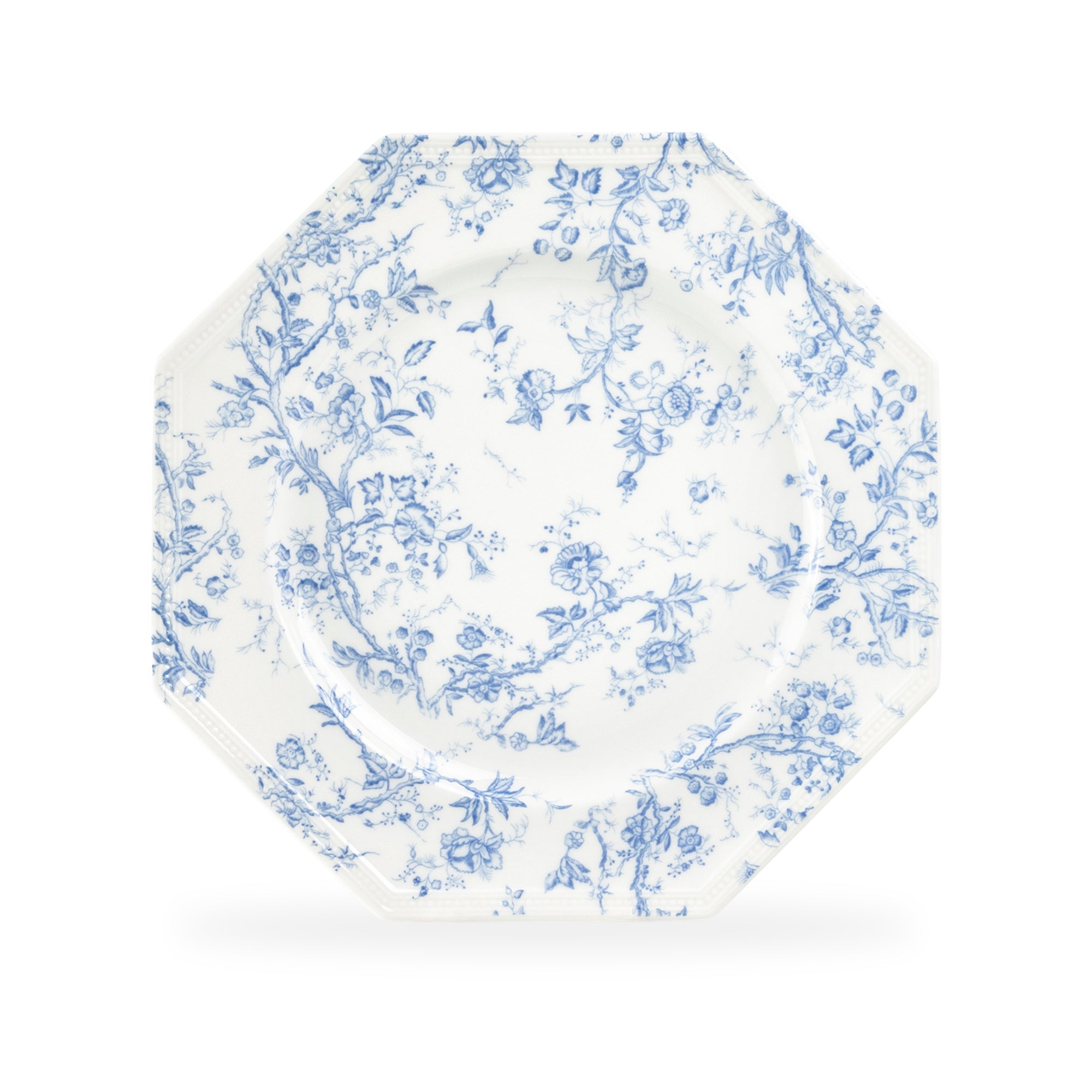Blue Rose Octagonal Fine Porcelain Dessert/Dinner Plate