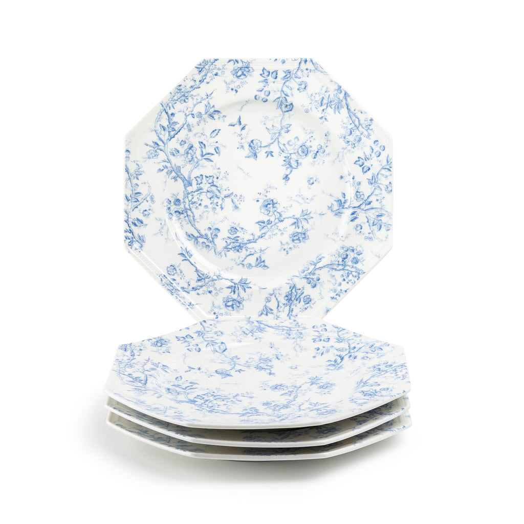Blue Rose Octagonal Fine Porcelain Dessert/Dinner Plate