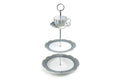 Dark Gray Stripes with Gold Dots Scallop Fine Porcelain 3-Tier Server