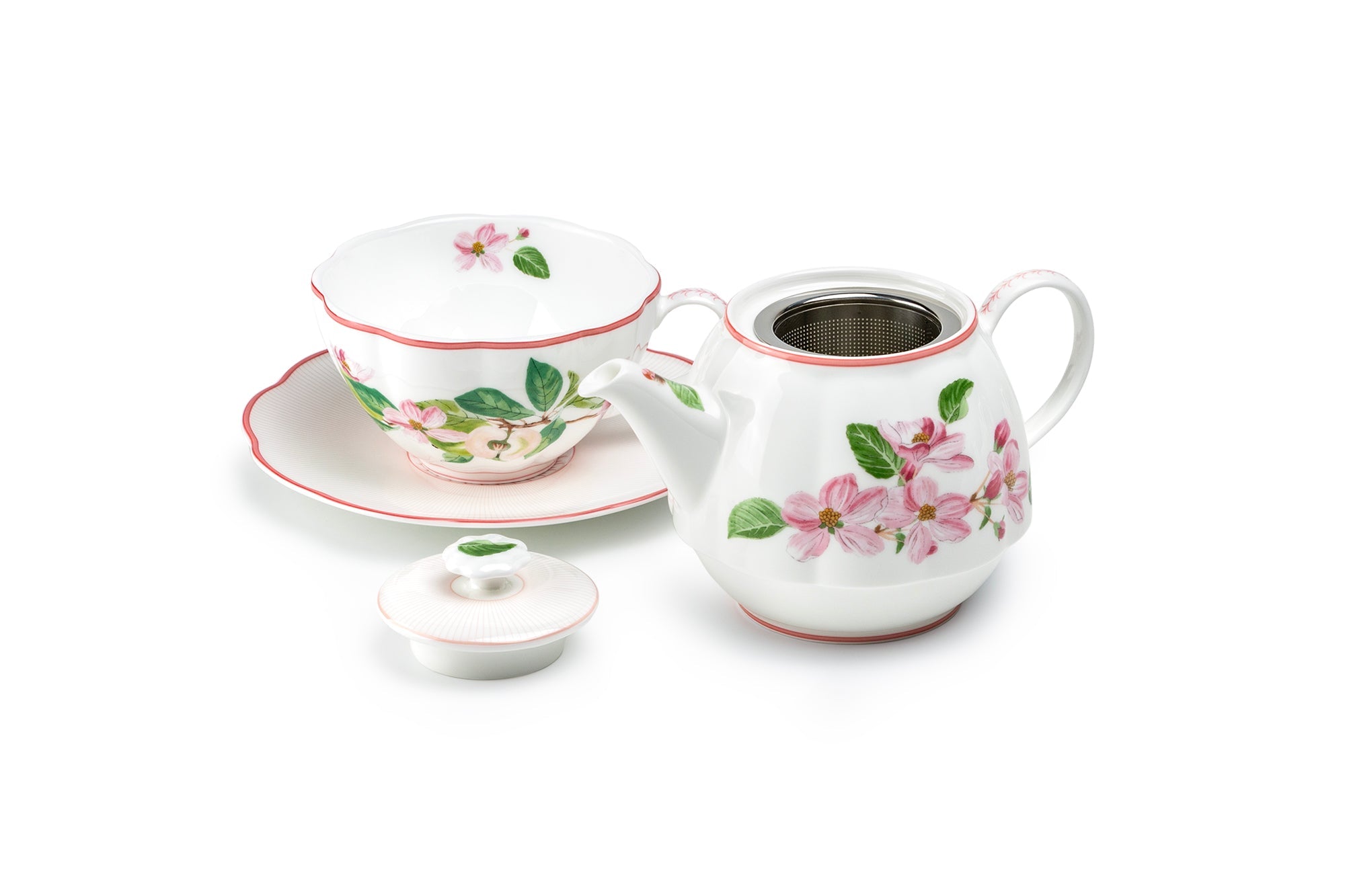Apple Blossom Pink Bone China Tea For One Set with Gift Box
