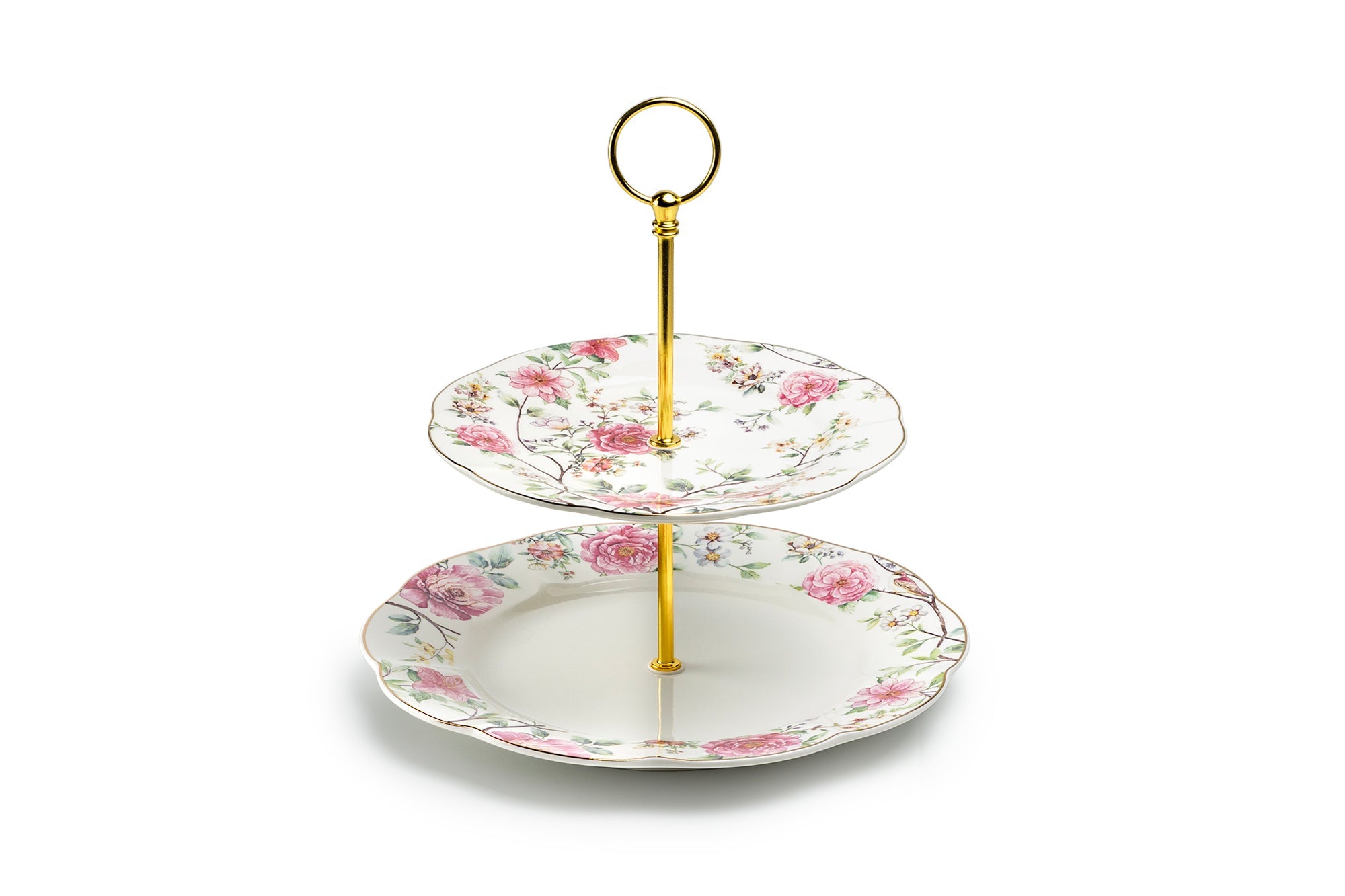 Pink Camellia Scallop Fine Porcelain 2-Tier Server