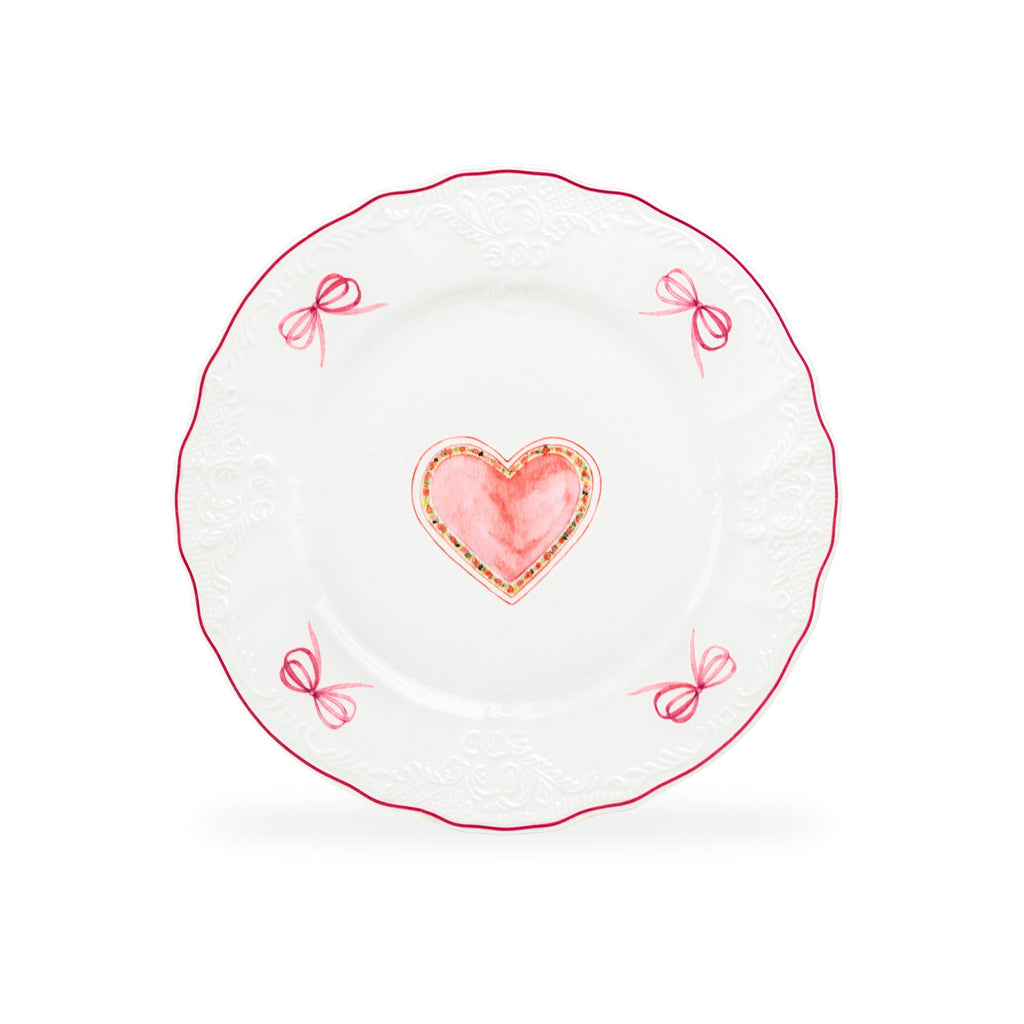 8.5" Pink Ribbon Heart Scallop Dessert/Salad Plate