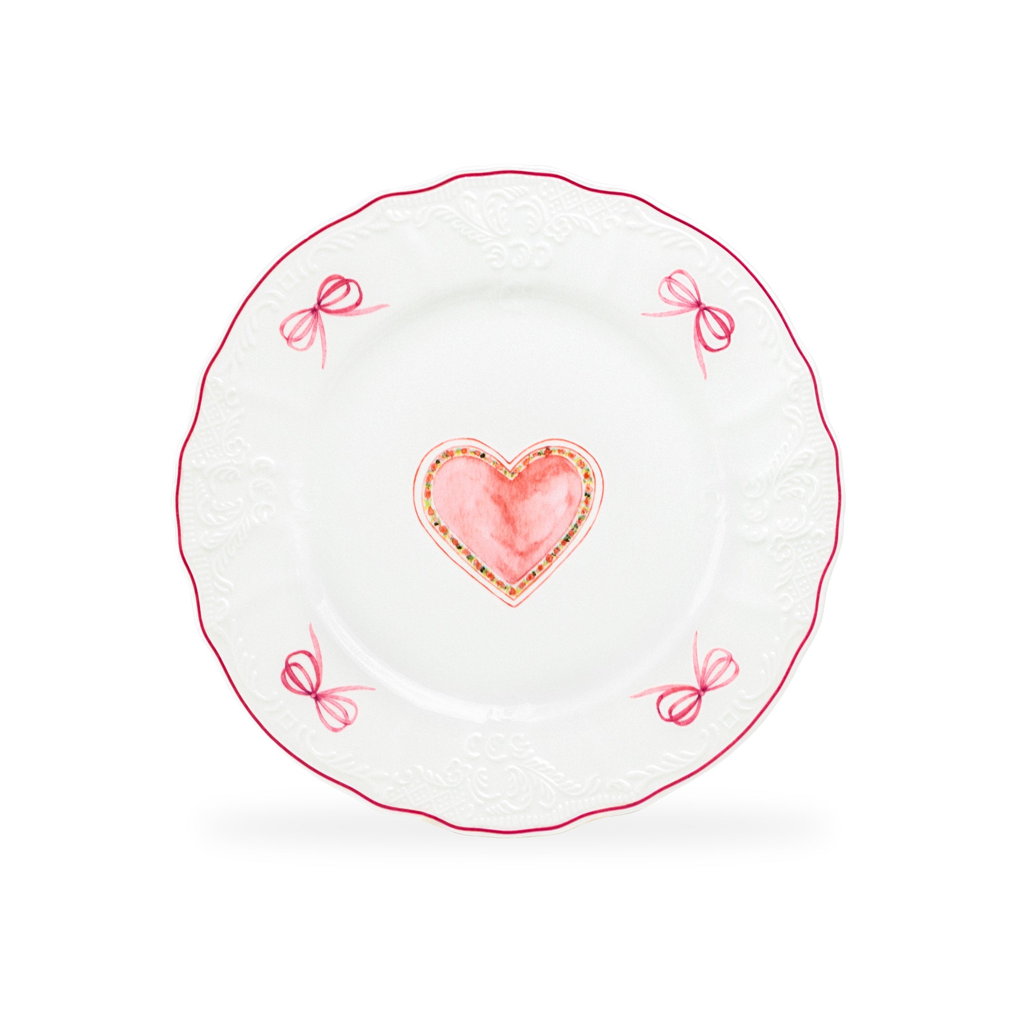 8.5" Pink Ribbon Heart Scallop Dessert/Salad Plate