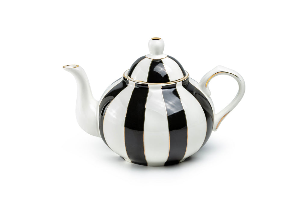 Black Carousel Stripes Fine Porcelain Teapot