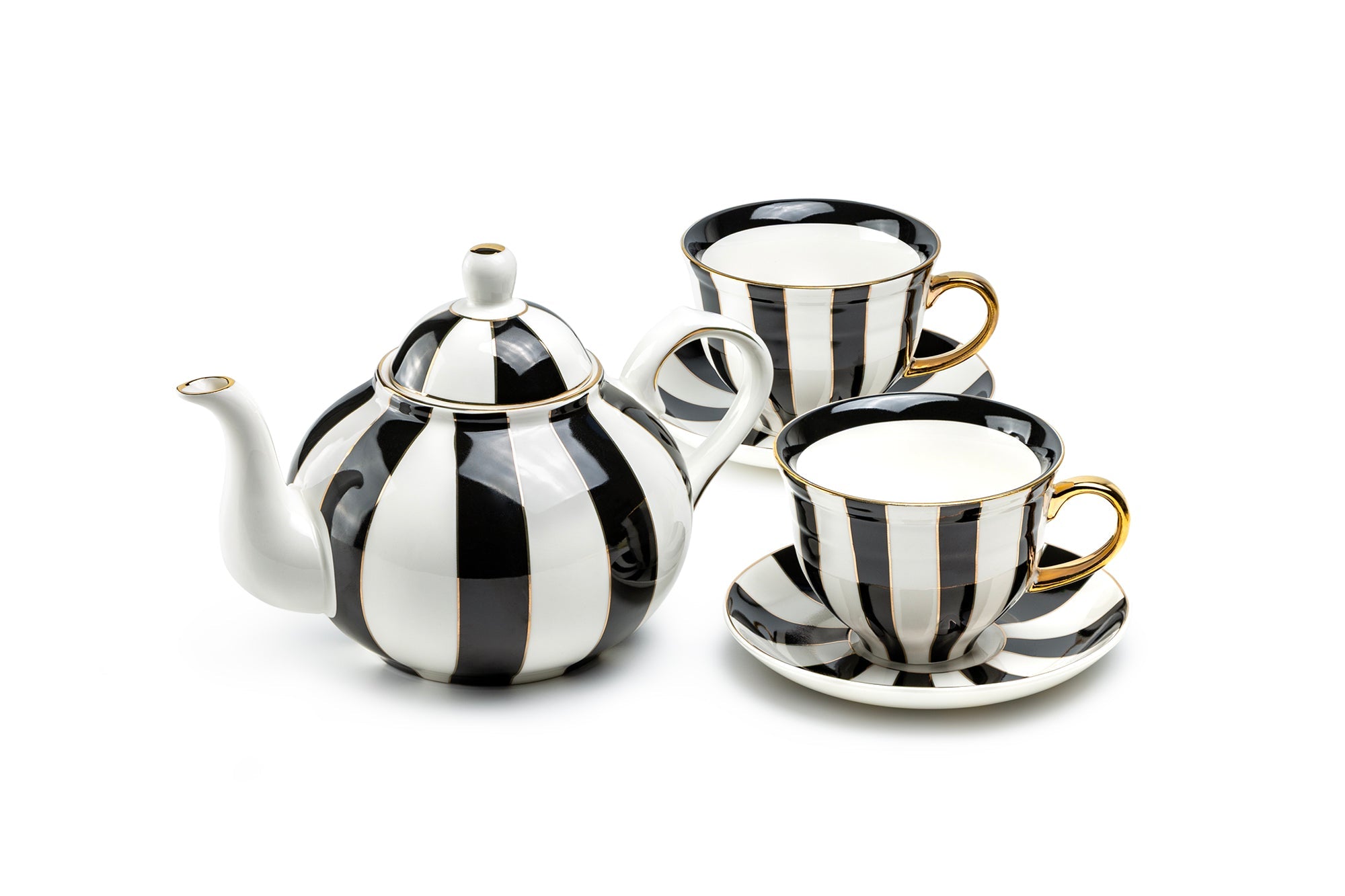 Black Carousel Stripes Fine Porcelain 5-Piece Tea Set