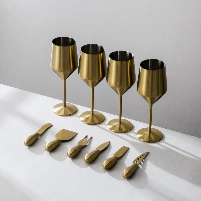Wine Glasses & Cheese Knives Bundle