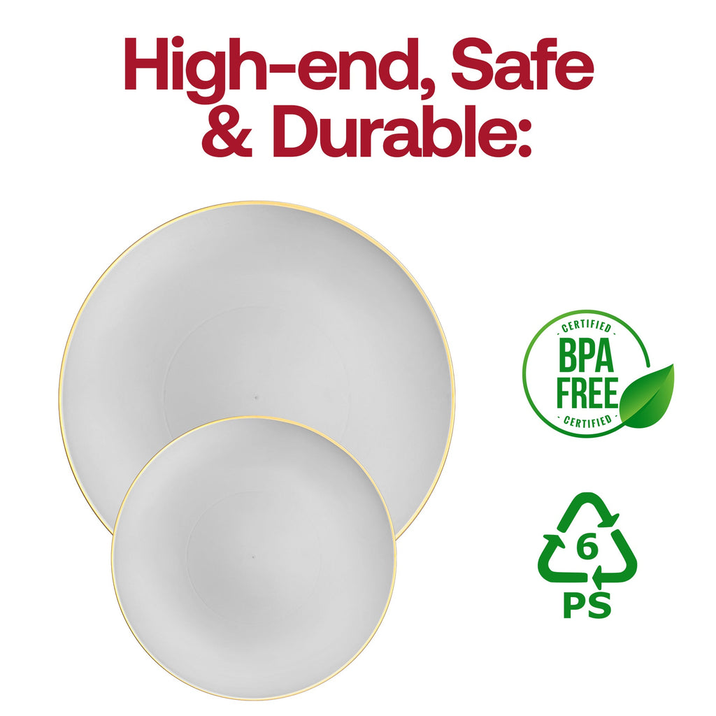 Gray with Gold Organic Round Disposable Plastic Dinnerware Value Set