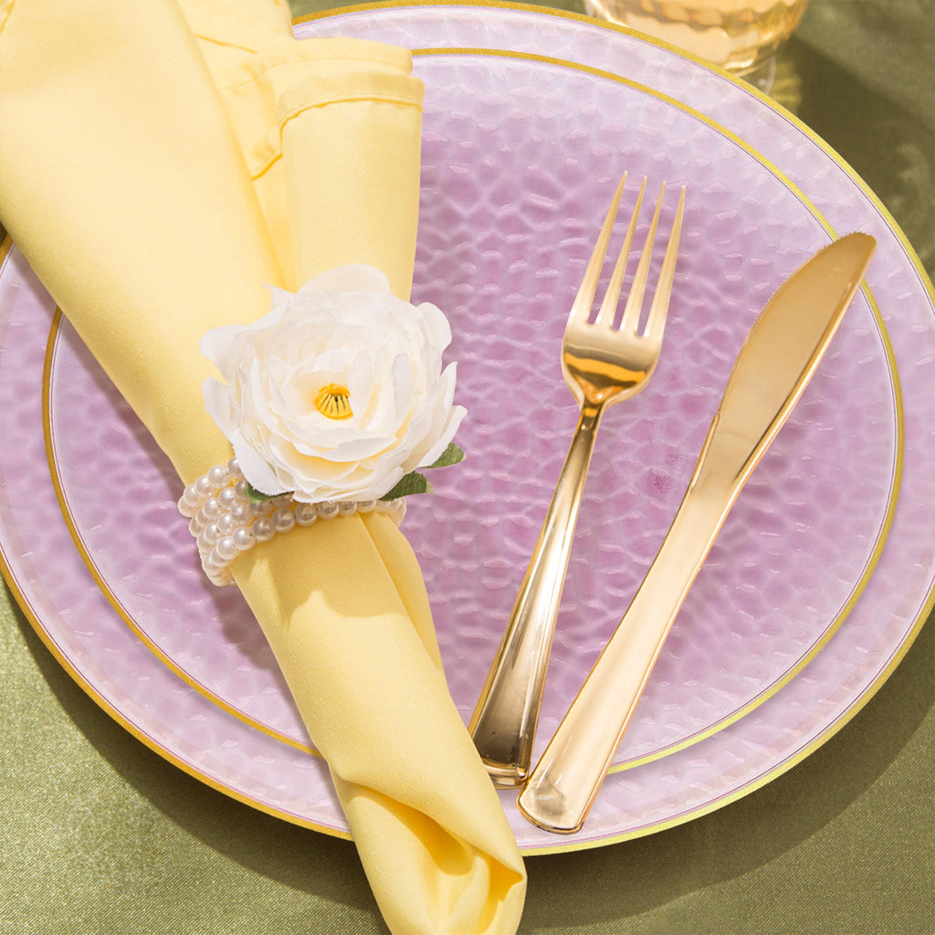 Clear Pink with Gold Rim Hammered Glass Disposable Plastic Wedding Value Set