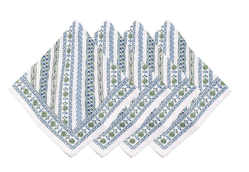 Juliska Seville Stripe Napkin - Green- Set of 4