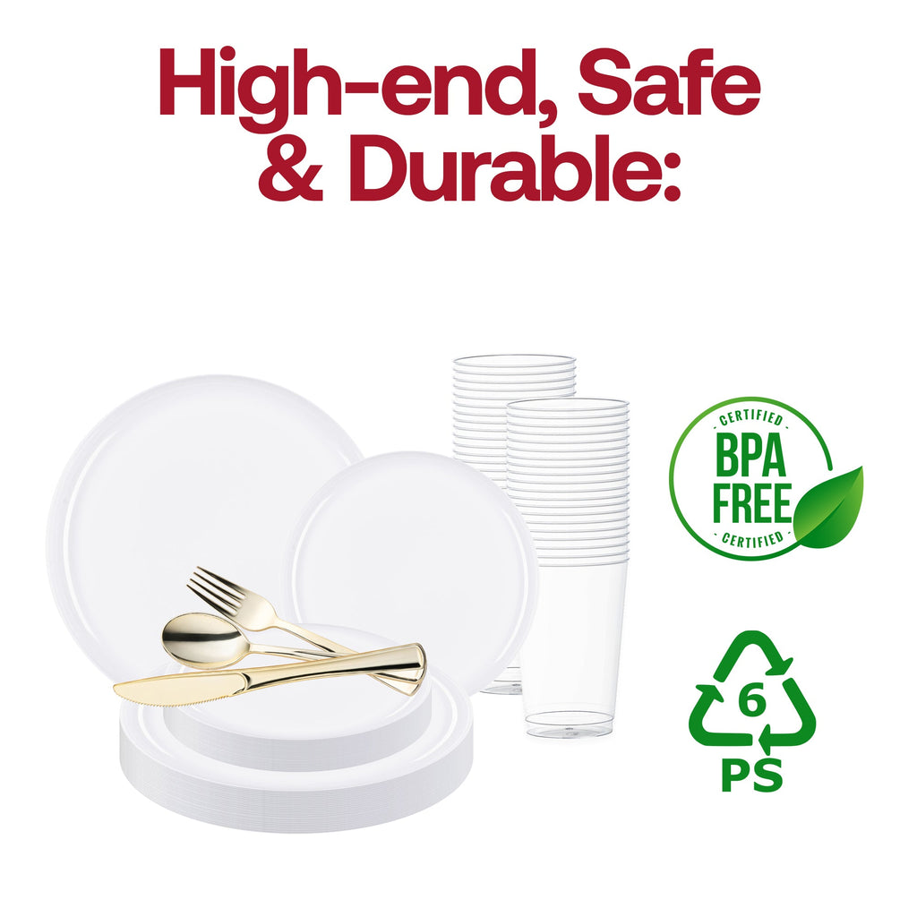 White Flat Round Disposable Plastic Wedding Value Set