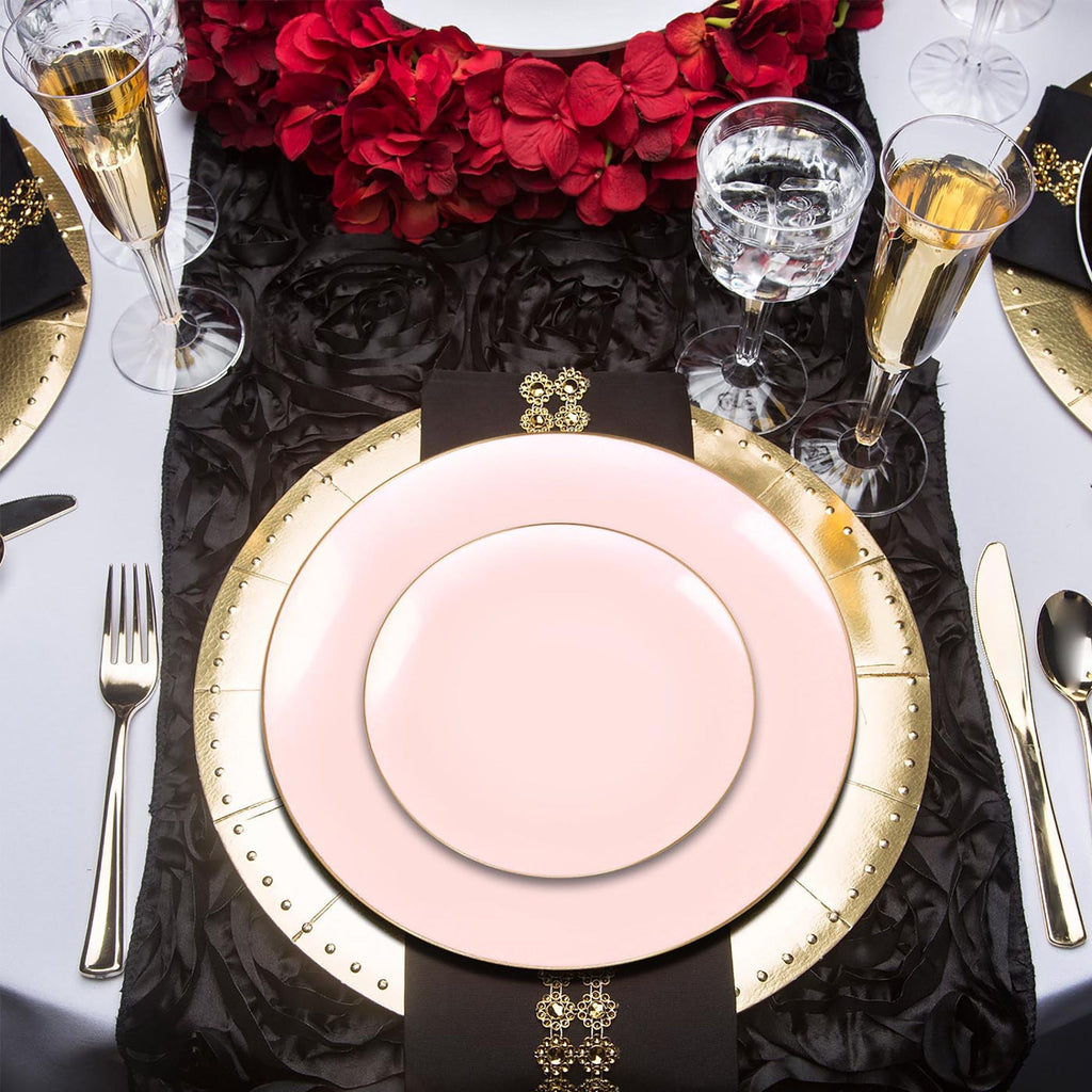 Pink with Gold Organic Round Disposable Plastic Wedding Value Set