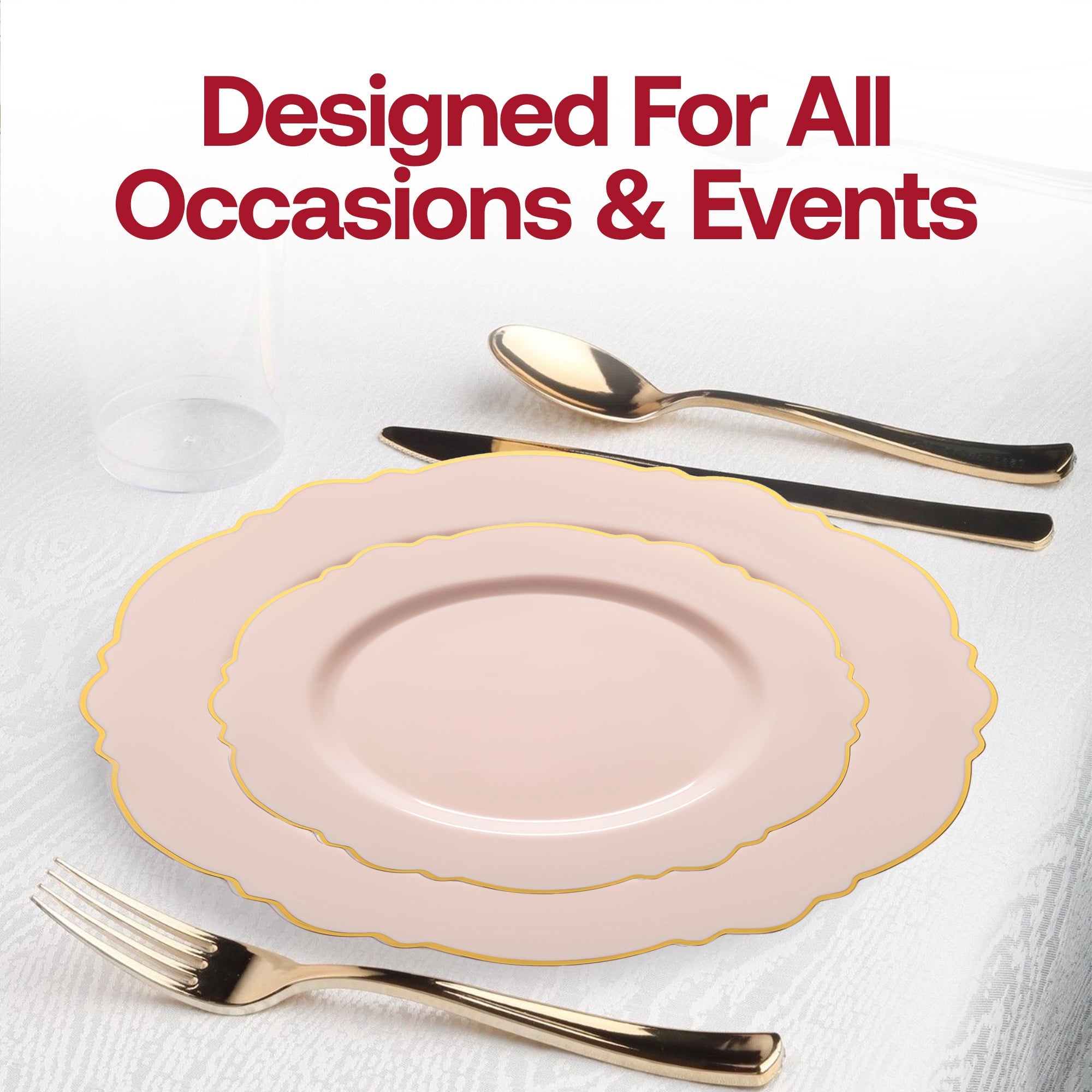 Pink with Gold Rim Round Blossom Disposable Plastic Wedding Value Set