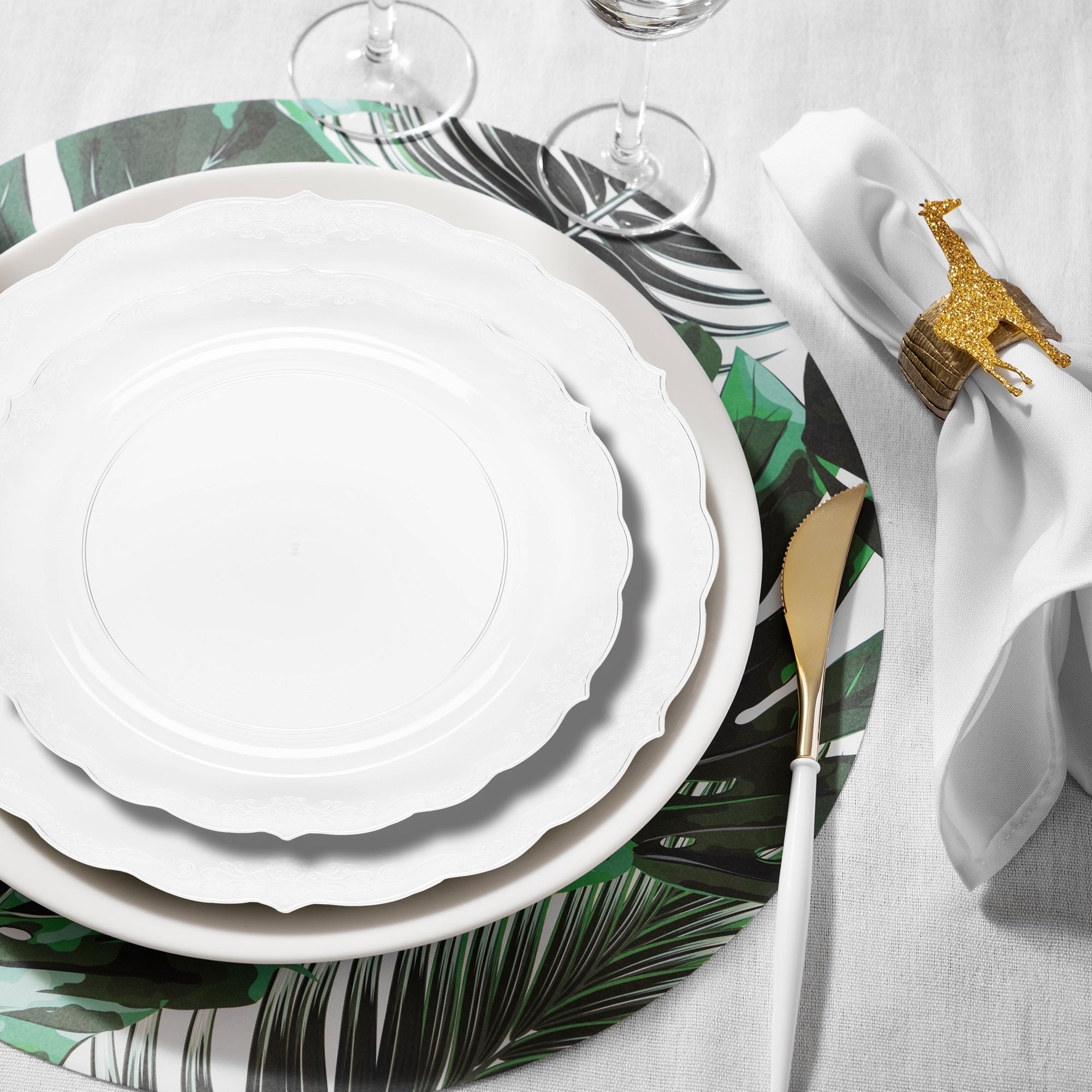 Clear Vintage Round Disposable Plastic Dinnerware Value Set